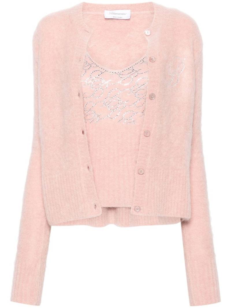 Blumarine rhinestone-logo brushed cardigan set - Pink von Blumarine