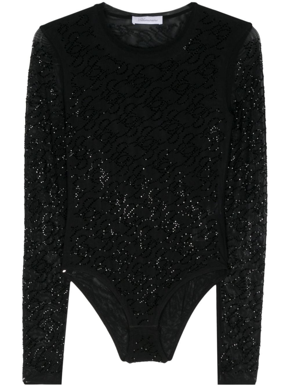 Blumarine rhinestone-logo mesh top - Black von Blumarine