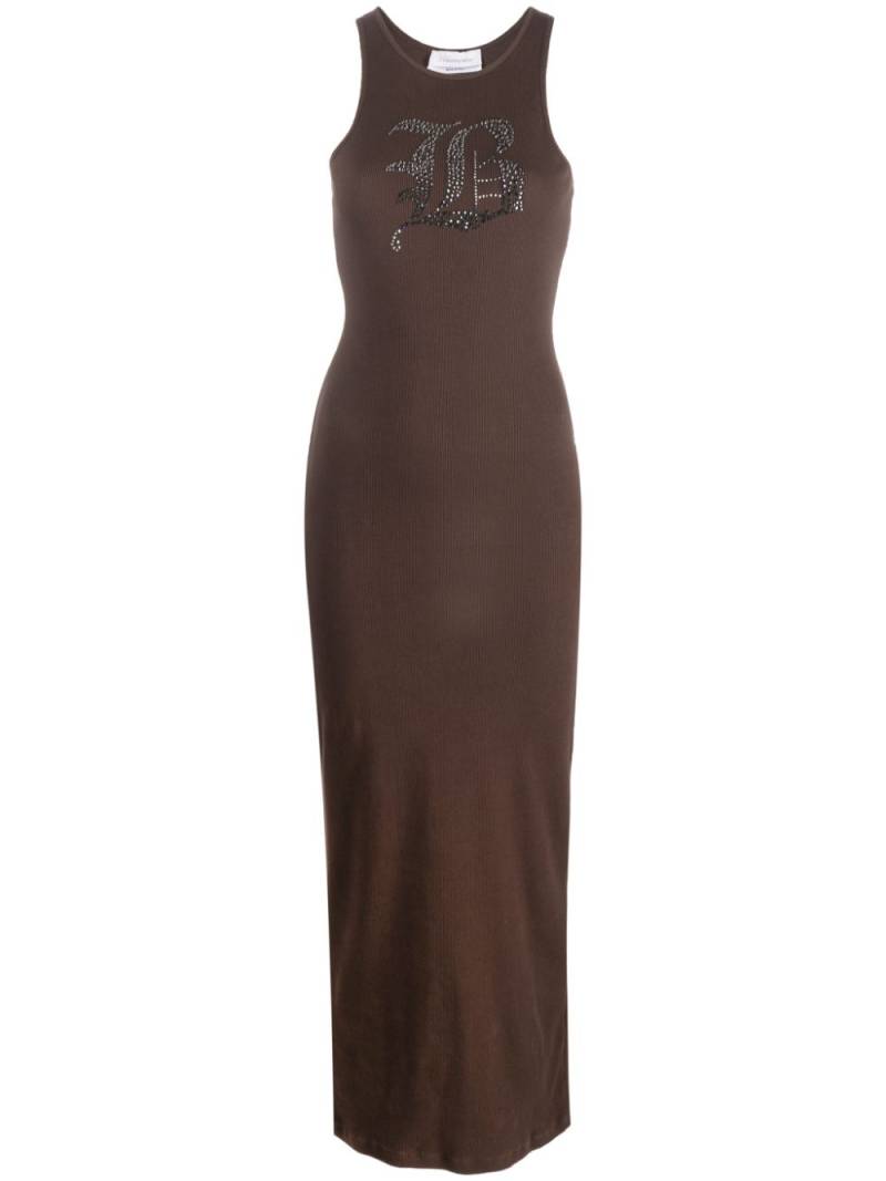 Blumarine rhinestone-logo midi dress - Brown von Blumarine