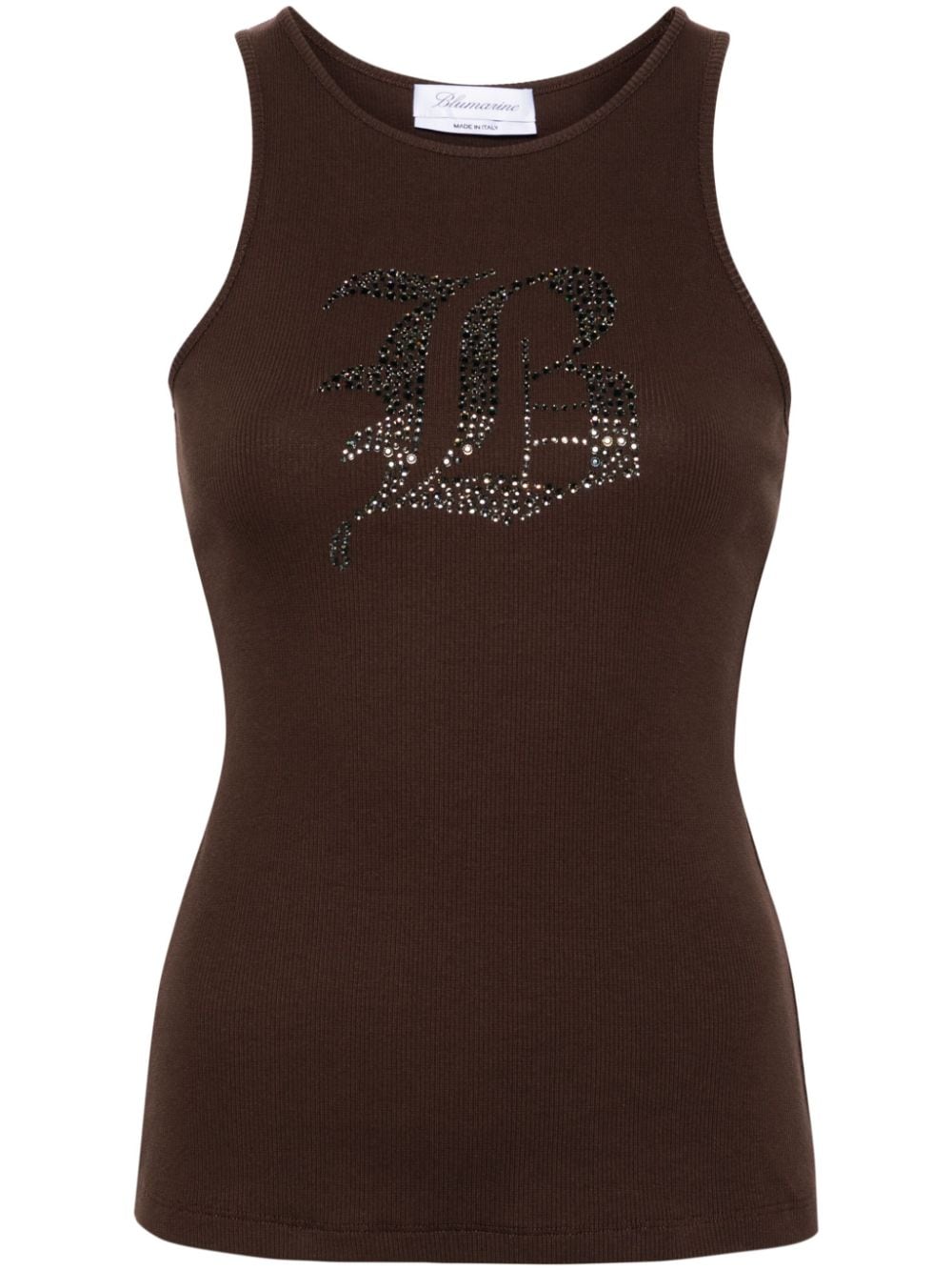 Blumarine rhinestoned ribbed-knit tank top - Brown von Blumarine