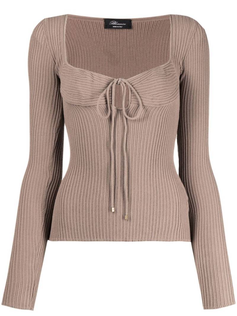 Blumarine ribbed-knit tie-neck sweatshirt - Brown von Blumarine