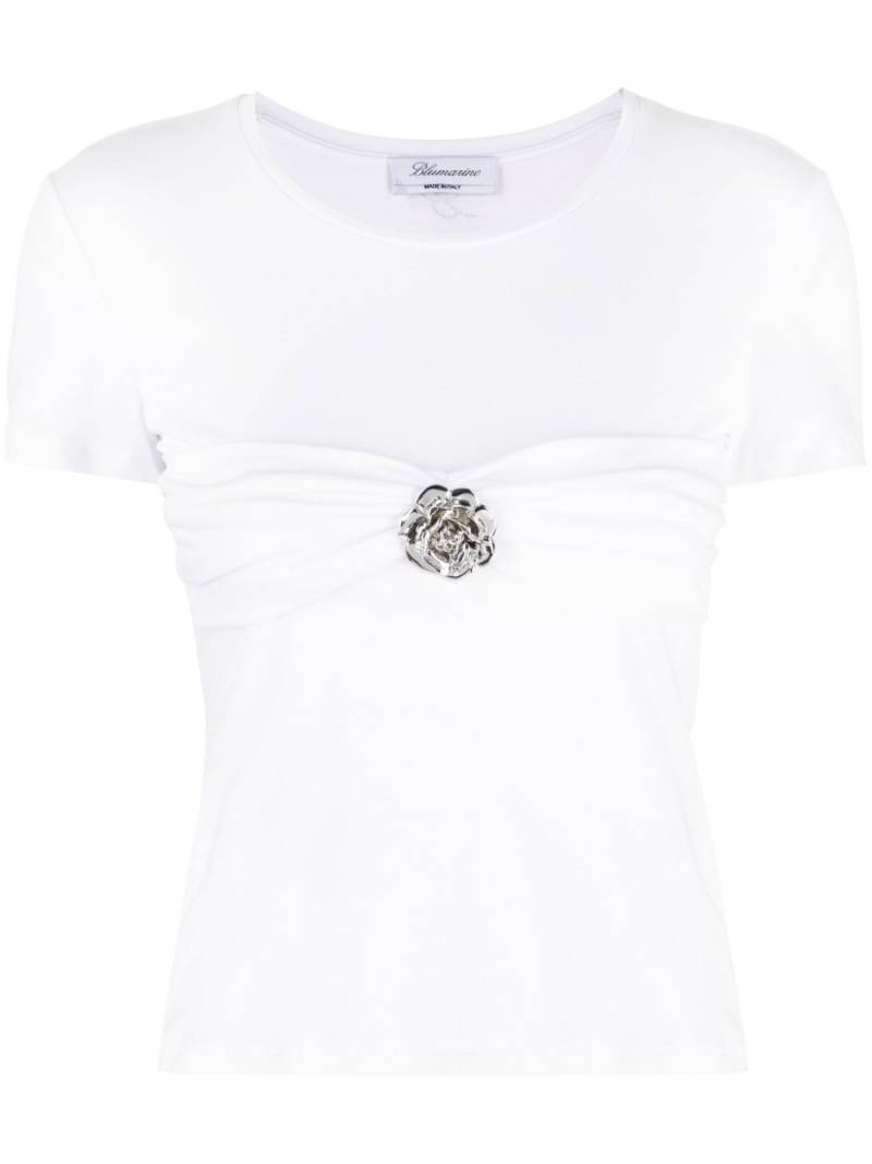 Blumarine rose-brooch cotton T-shirt - White von Blumarine