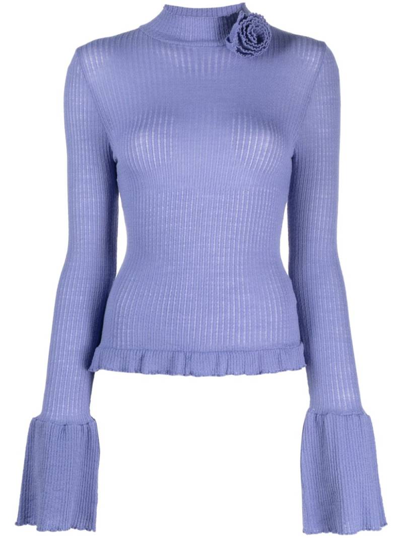 Blumarine ruffle-detailing ribbed-knit jumper - Purple von Blumarine