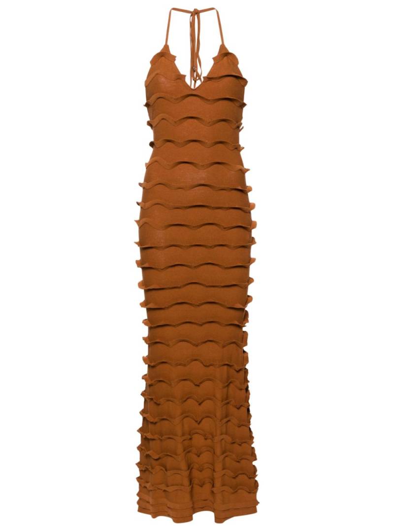 Blumarine ruffled knitted maxi dress - Brown von Blumarine