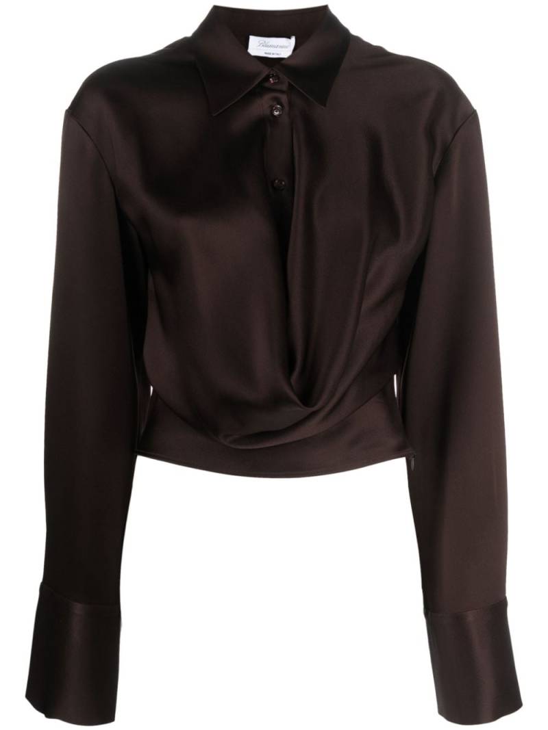 Blumarine satin buttoned cropped shirt - Brown von Blumarine