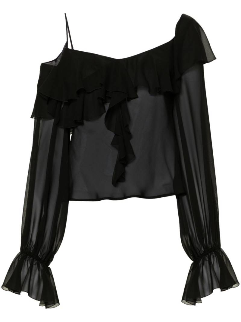 Blumarine silk sheer ruffled blouse - Black von Blumarine