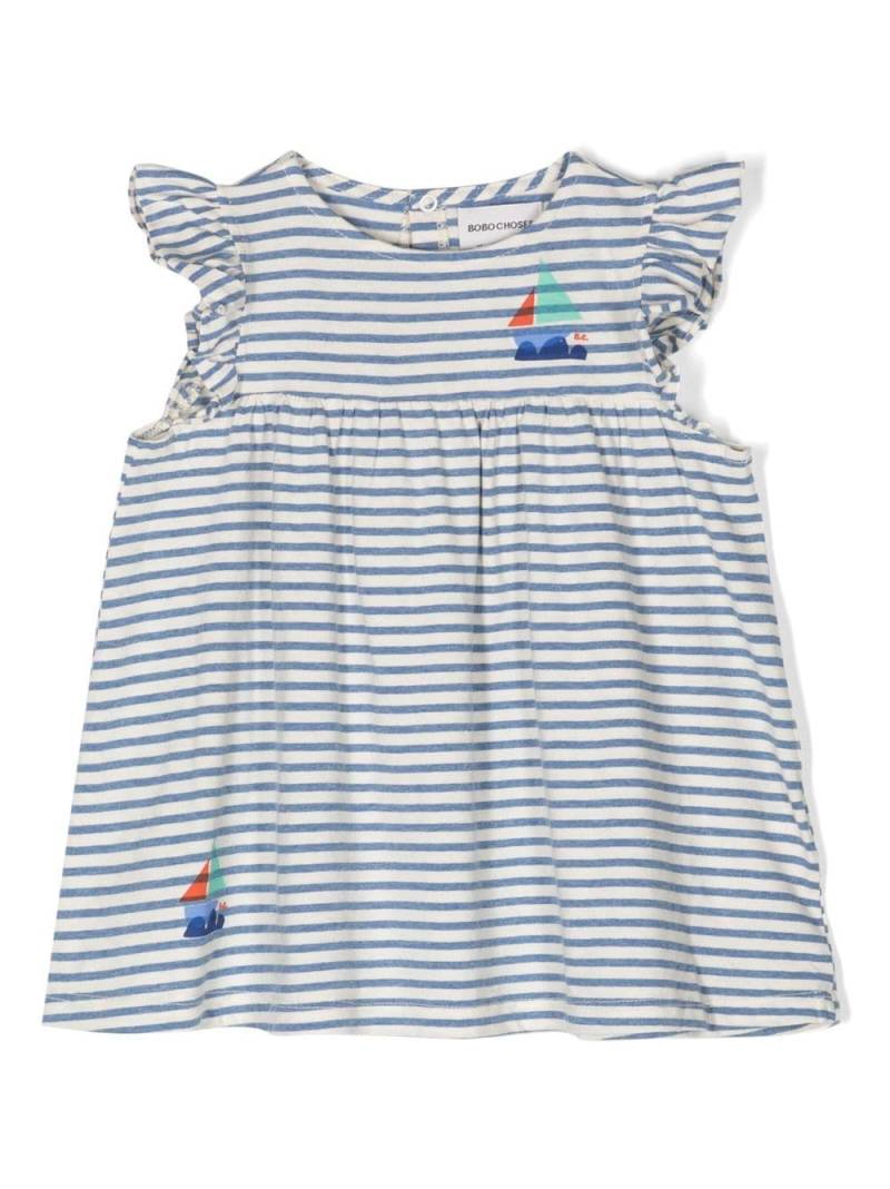 Bobo Choses striped ruffle-sleeve smock dress - Blue von Bobo Choses