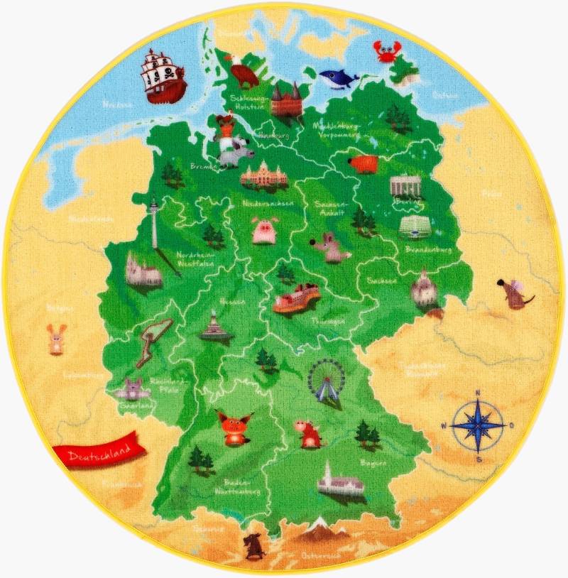 Böing Carpet Kinderteppich »DeutschlandKarte DE-1«, rund, Spielteppich, Motiv Deutschlandkarte, Kinderzimmer von Böing Carpet