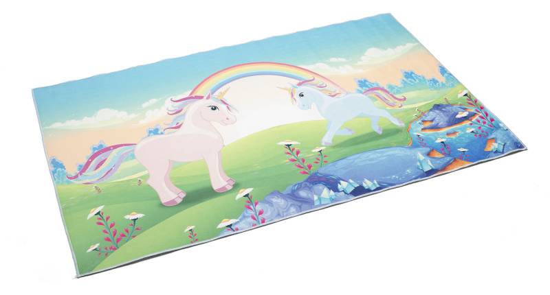 Böing Carpet Kinderteppich »Einhorn«, rechteckig, bedruckt, Motiv Einhörner & Regenbogen, waschbar, Kinderzimmer von Böing Carpet