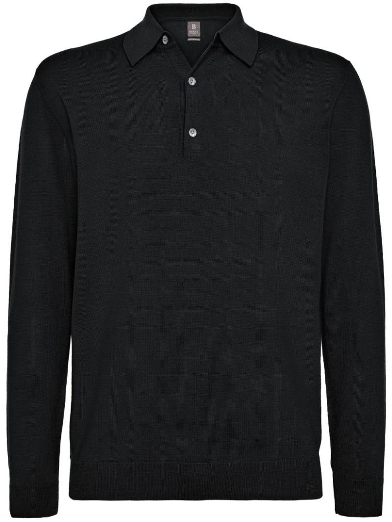 Boggi Milano Black Merino Wool Knitted Polo Shirt von Boggi Milano