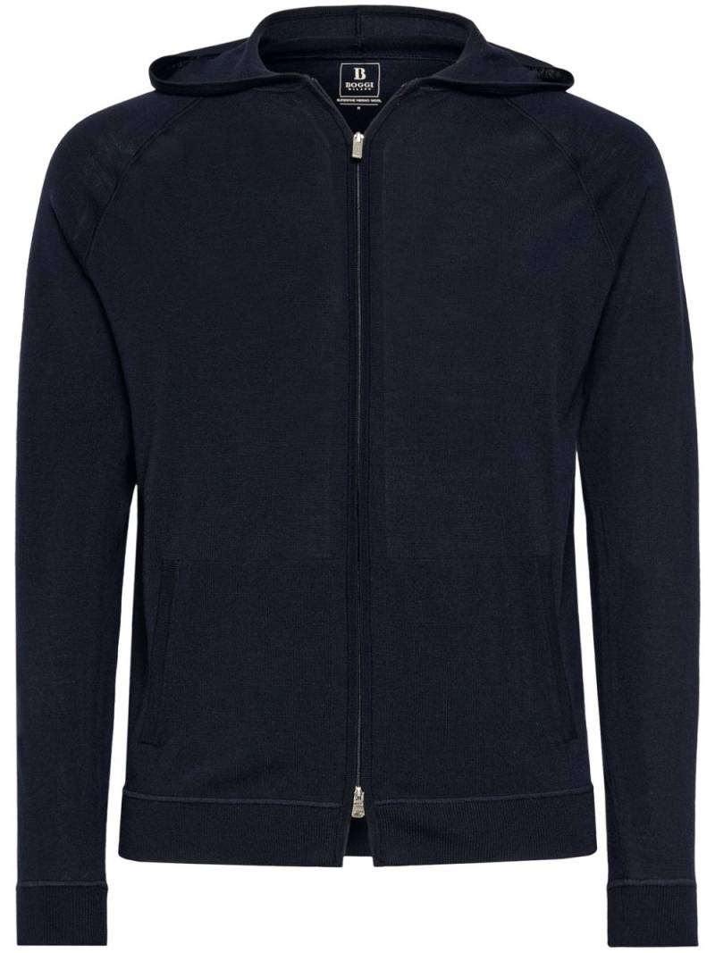 Boggi Milano Full Zip Hooded Jumper in Superfine Merino Wool - Blue von Boggi Milano