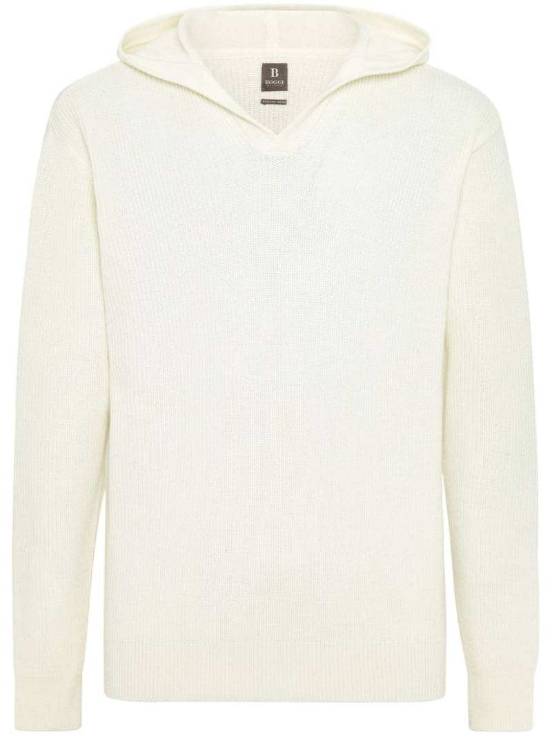 Boggi Milano V-neck knitted hoodie - White von Boggi Milano