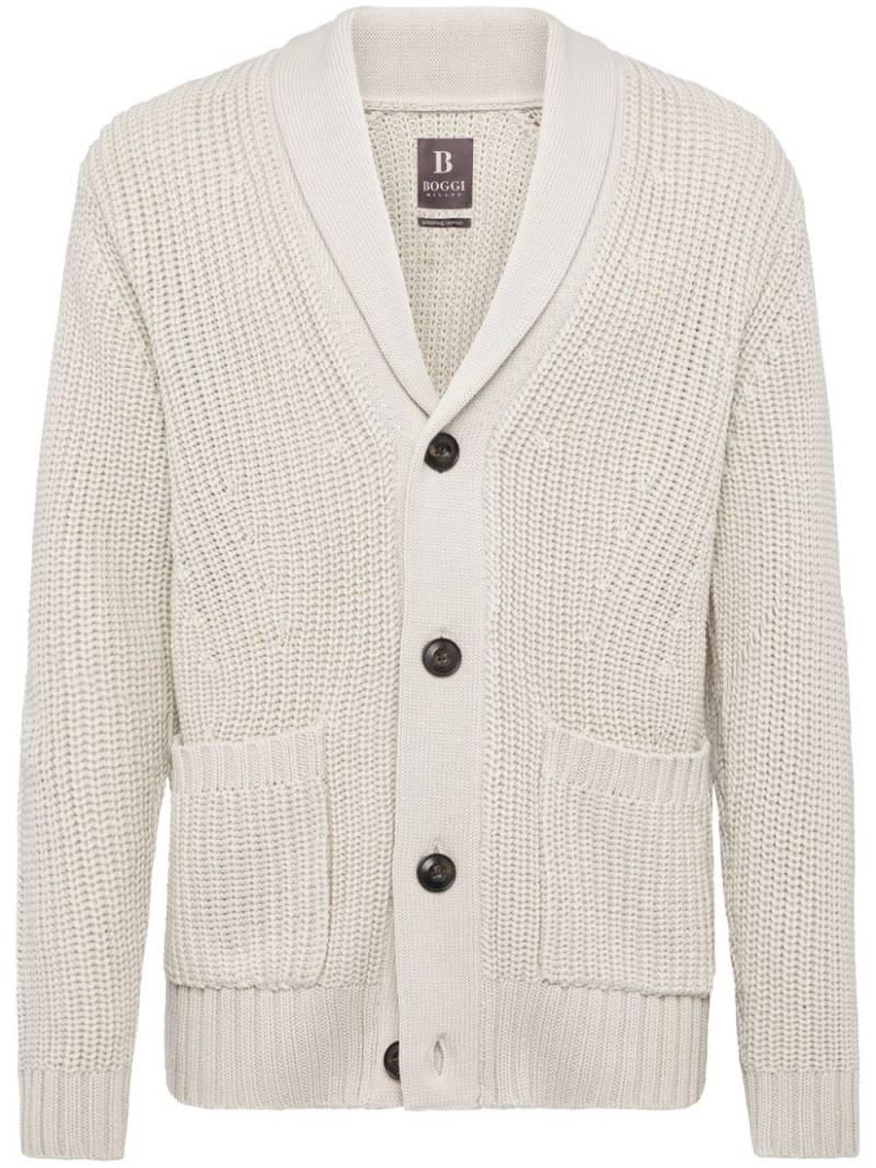 Boggi Milano merino wool shawl neck cardian - Neutrals von Boggi Milano