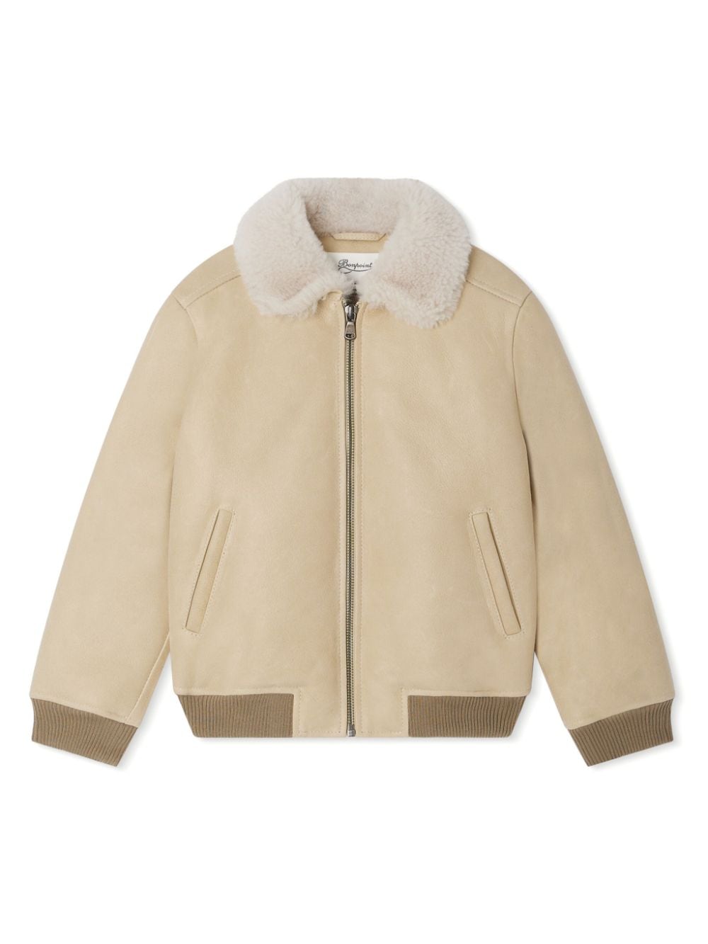 Bonpoint faux-fur collar leather jacket - Neutrals von Bonpoint