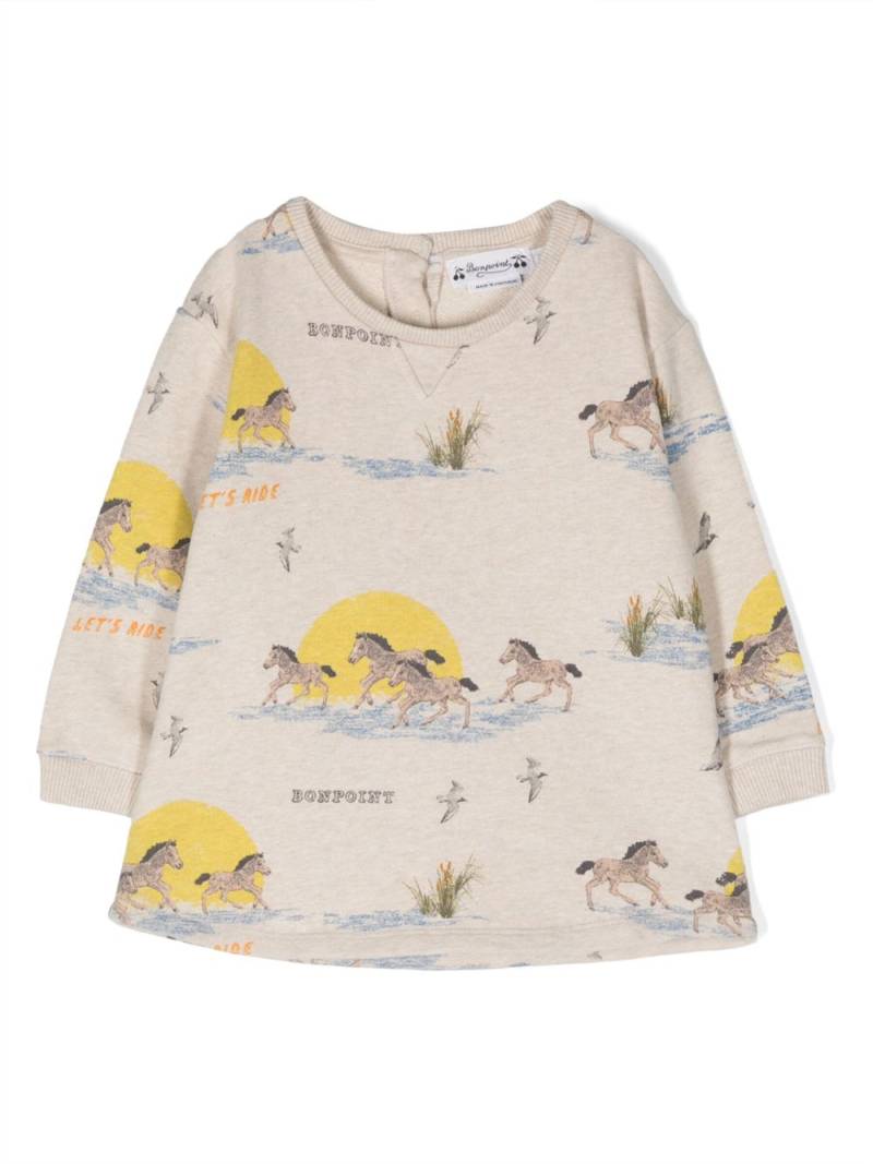 Bonpoint horse-print cotton sweatshirt - Neutrals von Bonpoint