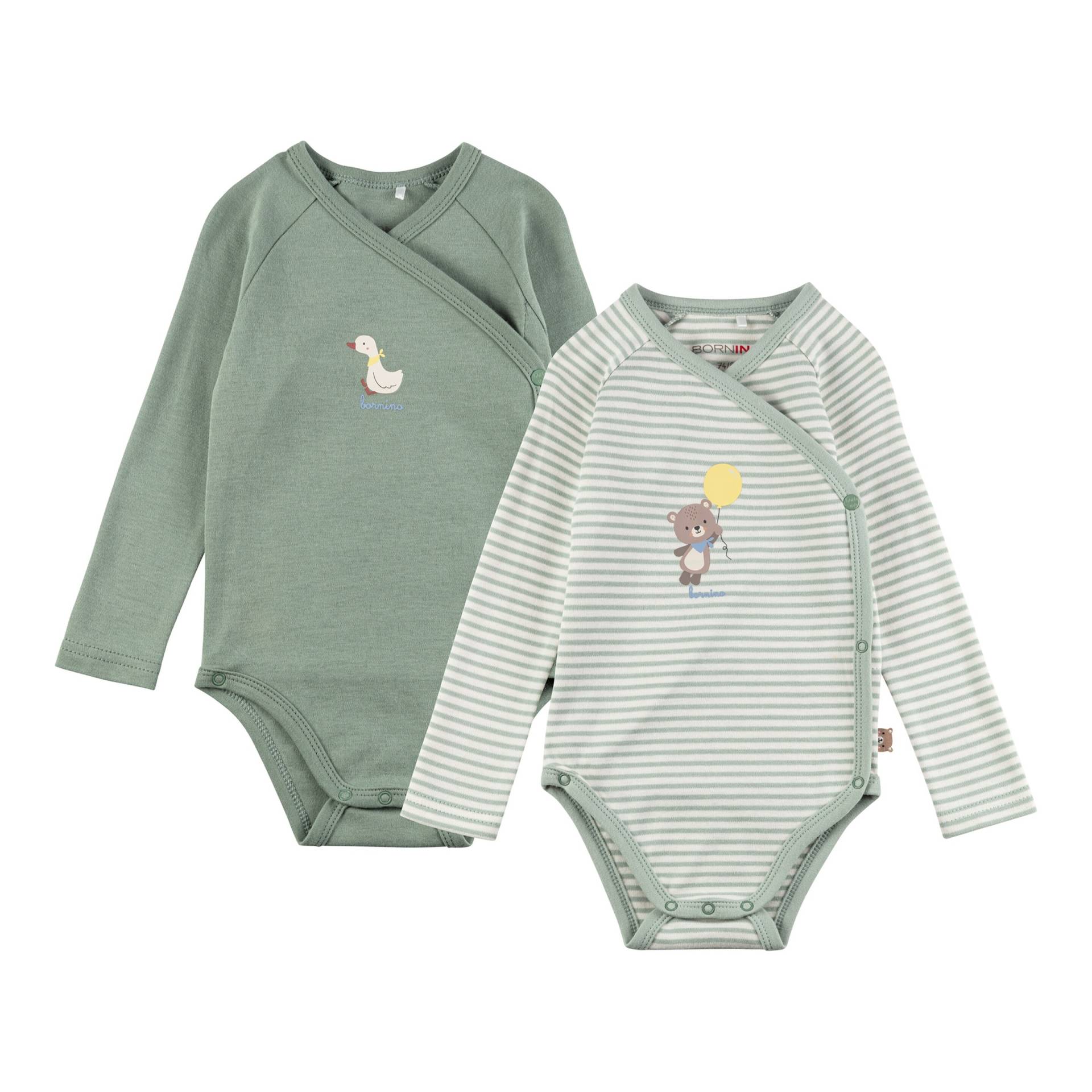 2er-Pack Wickelbodys langarm Ringel Bär Gans 2er-Pack Wickelbodys langarm Ringel Bär Gans von Bornino