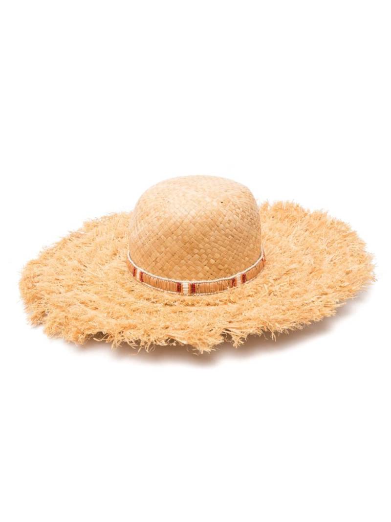 Borsalino fringed woven raffia hat - Neutrals von Borsalino