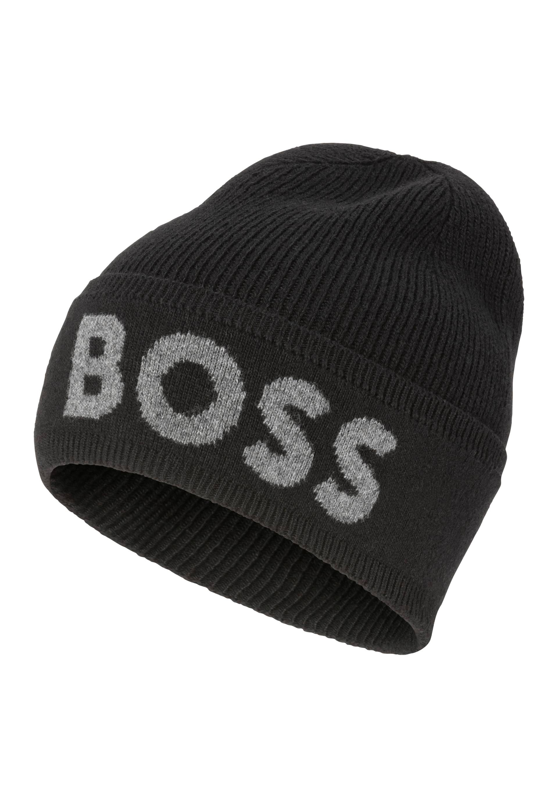 BOSS Beanie »Elio_Hat«, aus Rippenstrick, Jaquard-Logo von Boss