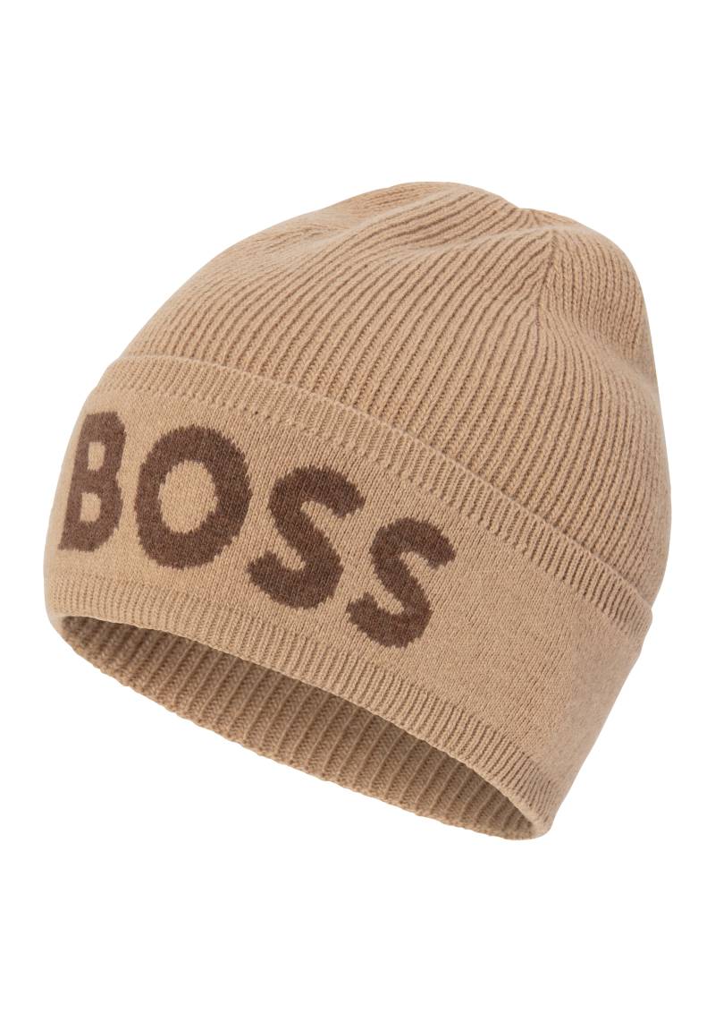 BOSS Beanie »Elio_Hat«, aus Rippenstrick, Jaquard-Logo von Boss