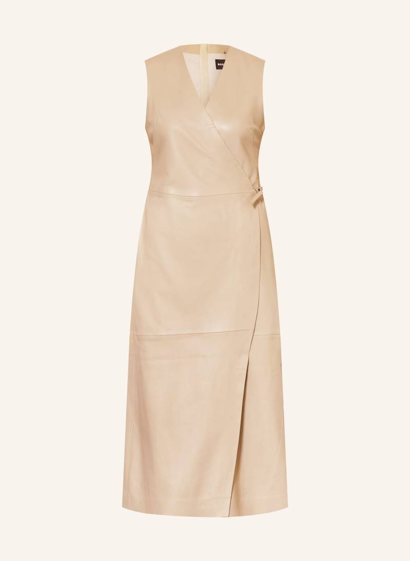 Boss Lederkleid Syesha In Wickeloptik beige von Boss
