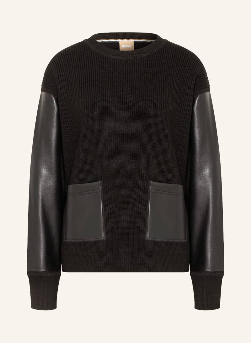 Boss Pullover Fanalian Im Materialmix schwarz von Boss