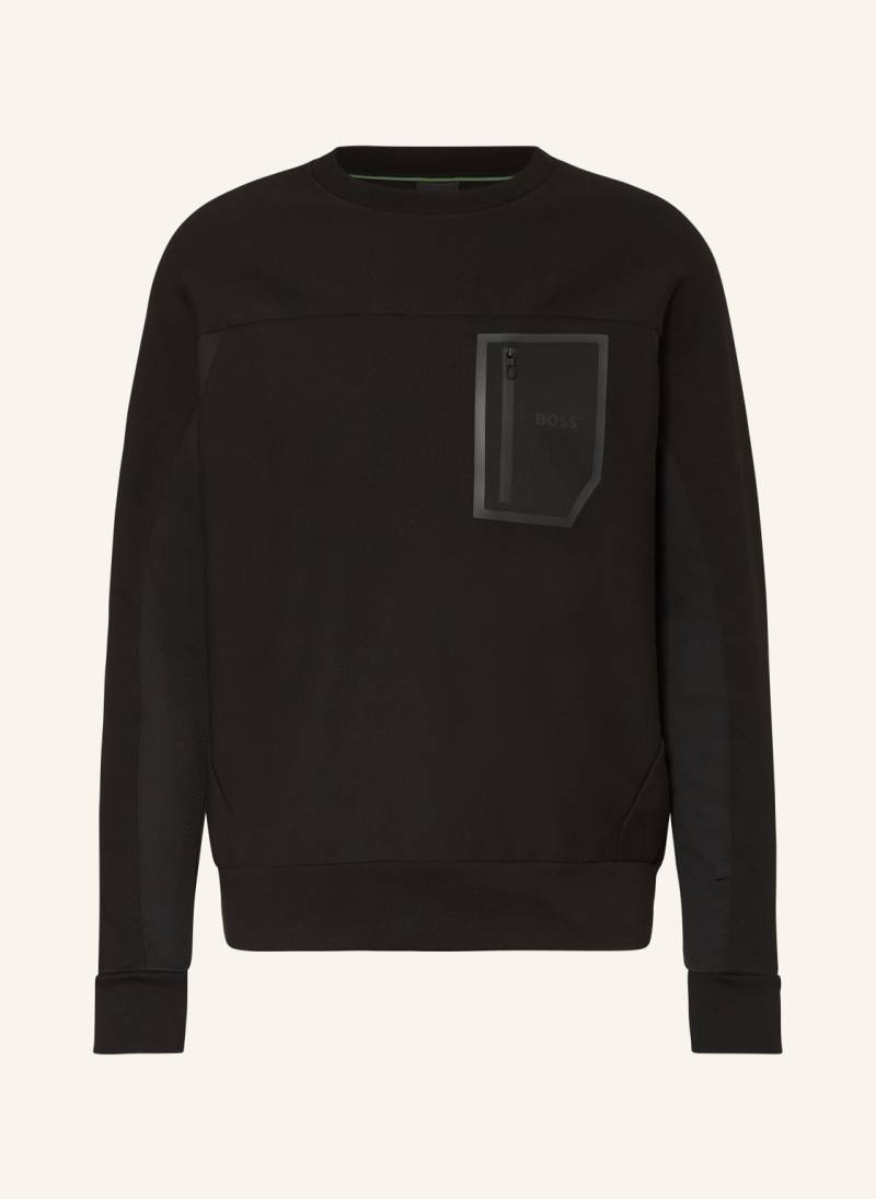 Boss Sweatshirt Salbiq Im Materialmix schwarz von Boss