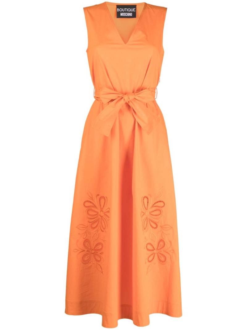 Boutique Moschino floral-embroidery tied-waist dress - Orange von Boutique Moschino