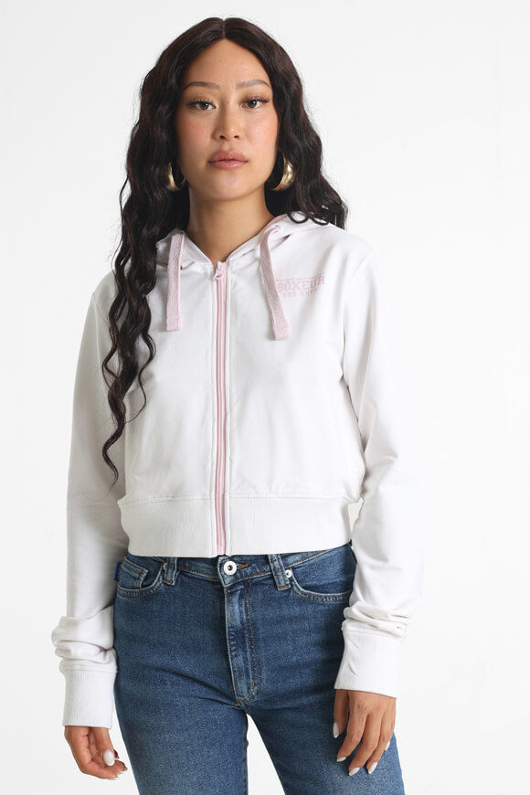 Boxeur des Rues Crop Kapuzensweatjacke | White + Pink | Damen  | L von Boxeur des Rues