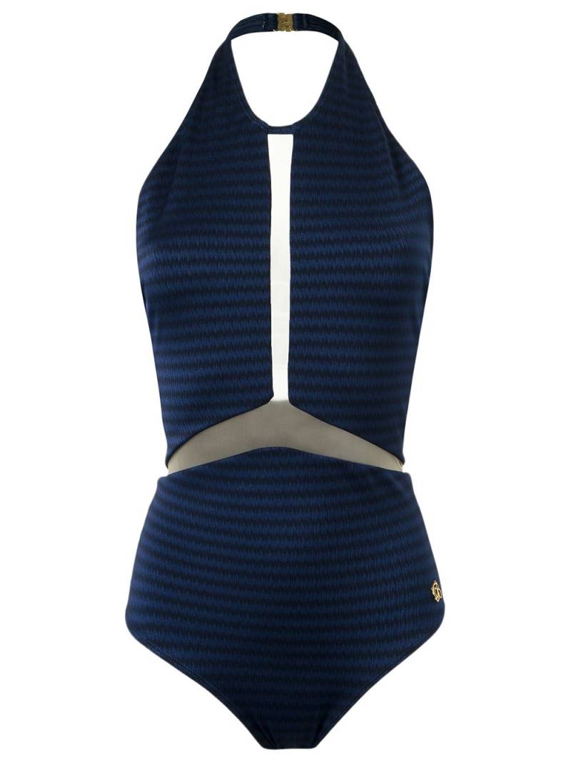 Brigitte sheer panel halterneck swimsuit - Blue von Brigitte