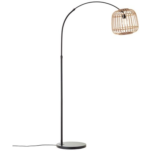 Brilliant Bogenlampe »Nikka«, 1 flammig, Leuchtmittel E27   ohne Leuchtmittel, mit Rattan-Schirm, 171 cm Höhe, E27, Metall/Rattan, schwarz/natur von Brilliant