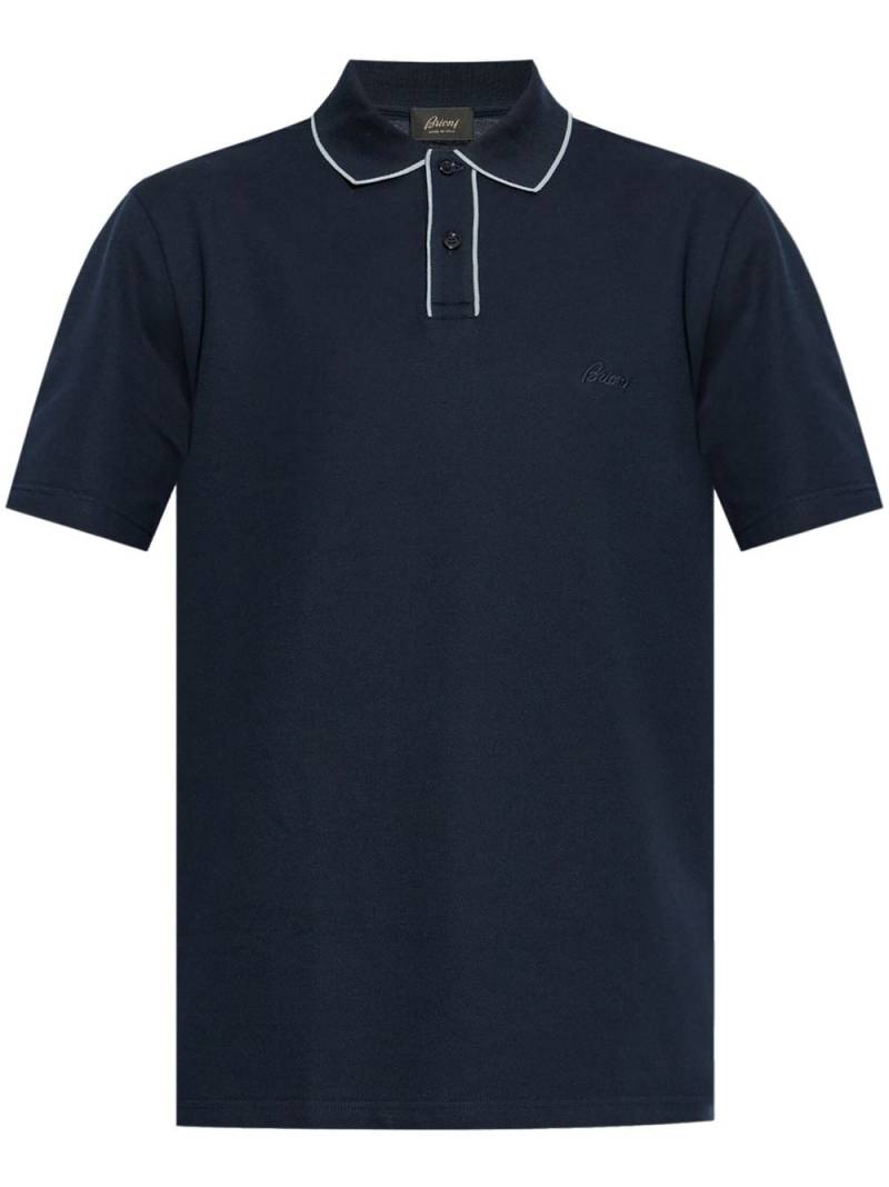 Brioni contrasting-trim cotton polo shirt - Blue von Brioni