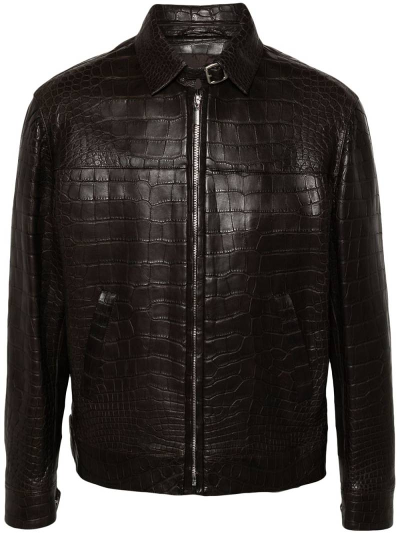 Brioni embossed-leather jacket - Brown von Brioni