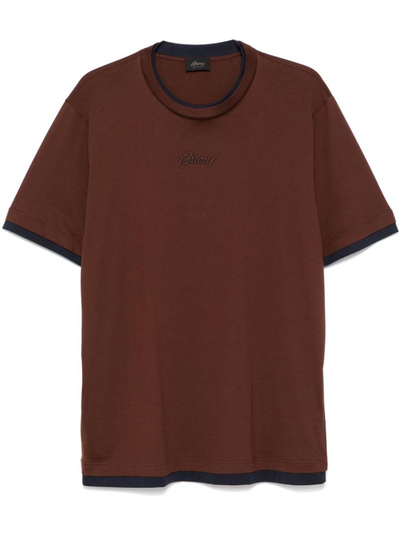 Brioni logo-embroidered T-shirt - Brown von Brioni