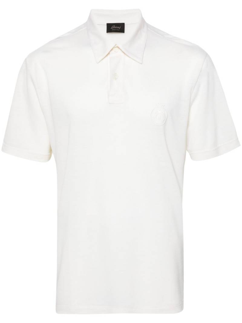 Brioni logo-embroidered wool polo shirt - Neutrals von Brioni