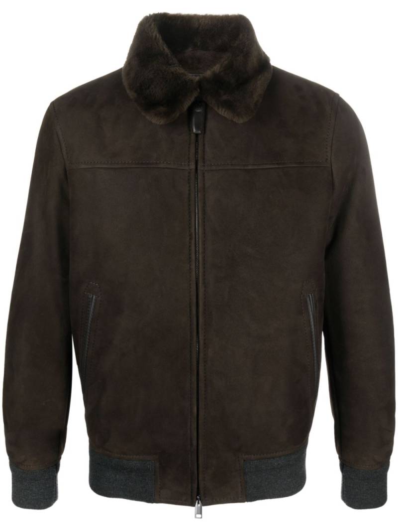 Brioni shearling-collar leather jacket - Brown von Brioni