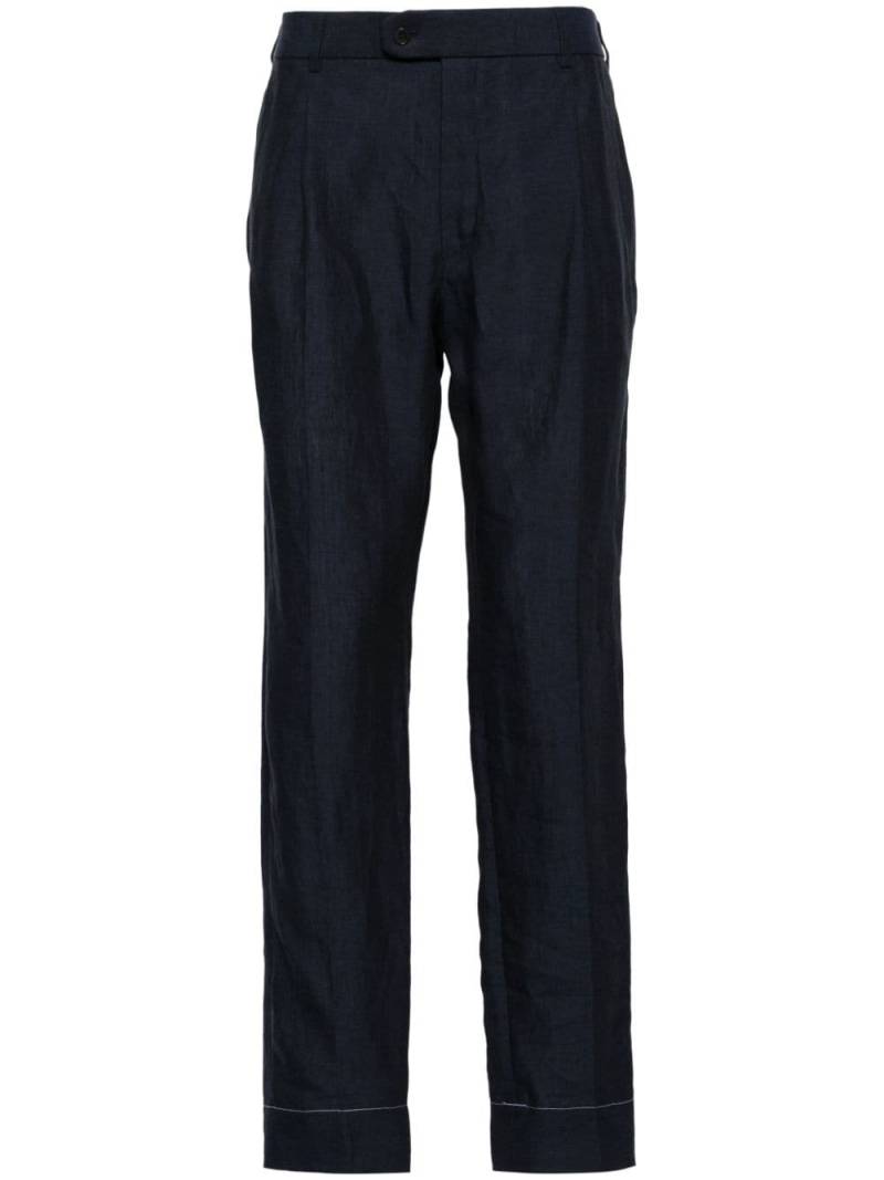 Brioni tapered-leg linen trousers - Blue von Brioni