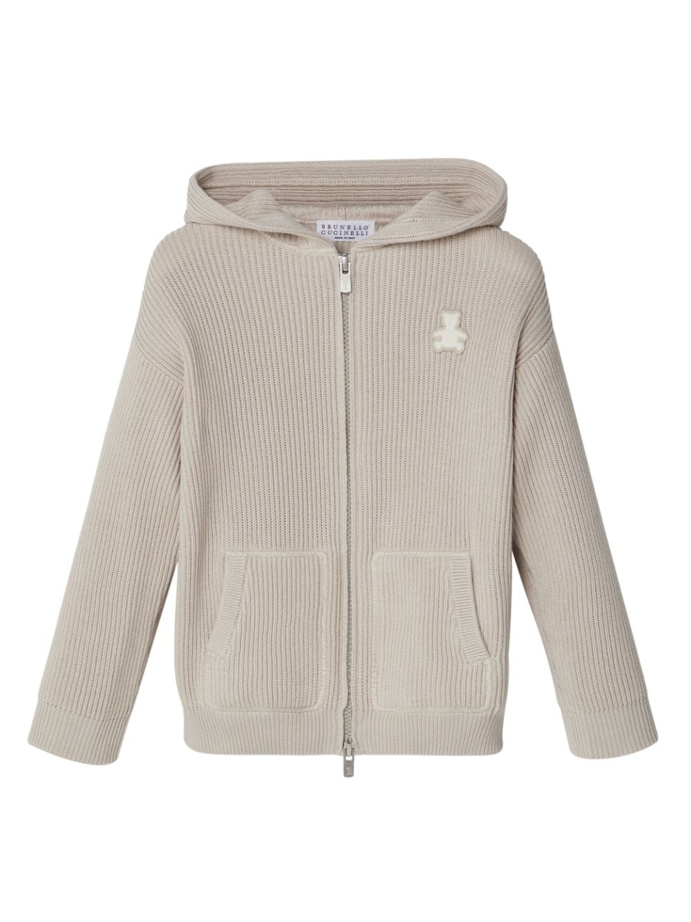 Brunello Cucinelli Kids Bernie bear-motif ribbed cardigan - Neutrals von Brunello Cucinelli Kids