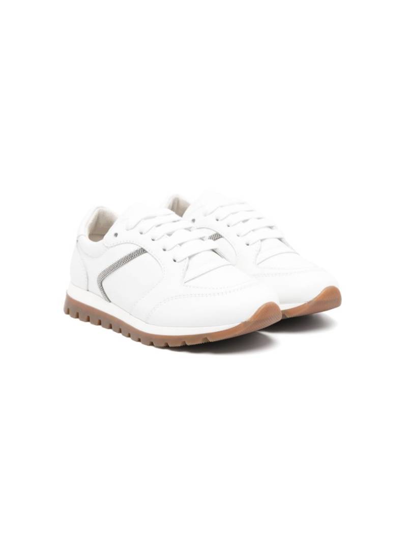 Brunello Cucinelli Kids Monili-chain leather sneakers - White von Brunello Cucinelli Kids