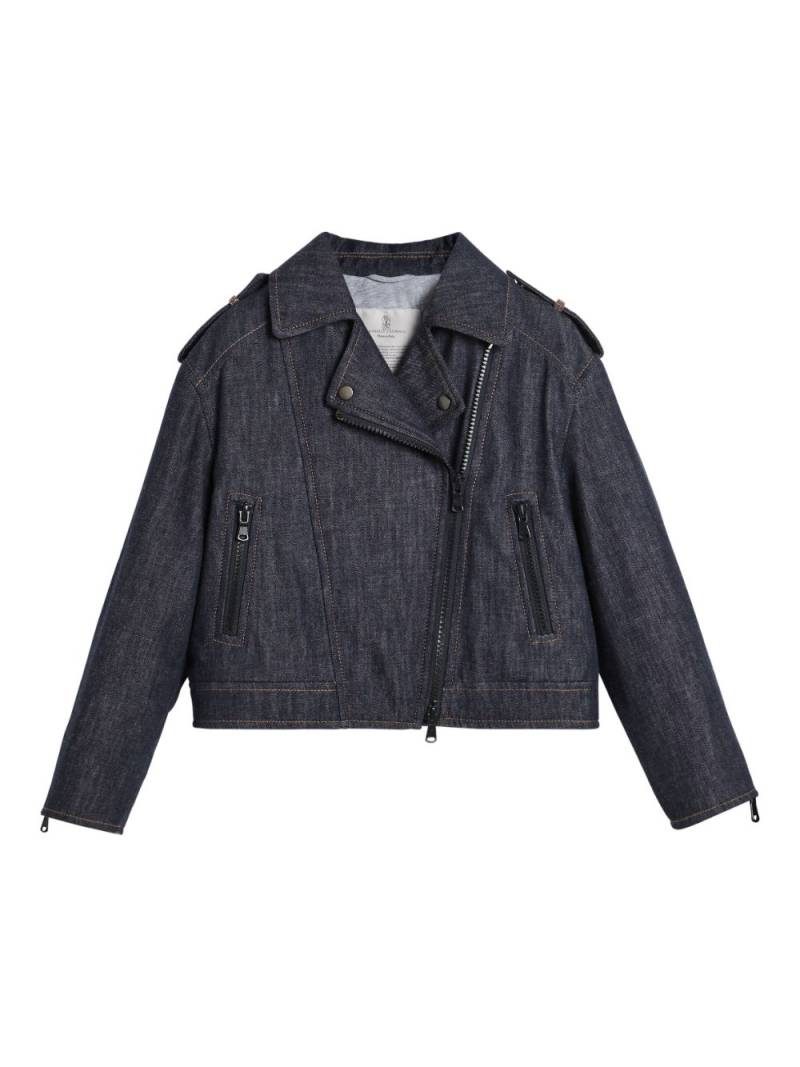 Brunello Cucinelli Kids Monili denim biker jacket - Blue von Brunello Cucinelli Kids