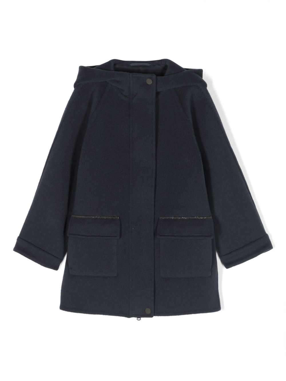 Brunello Cucinelli Kids Monili-embellished hooded coat - Blue von Brunello Cucinelli Kids