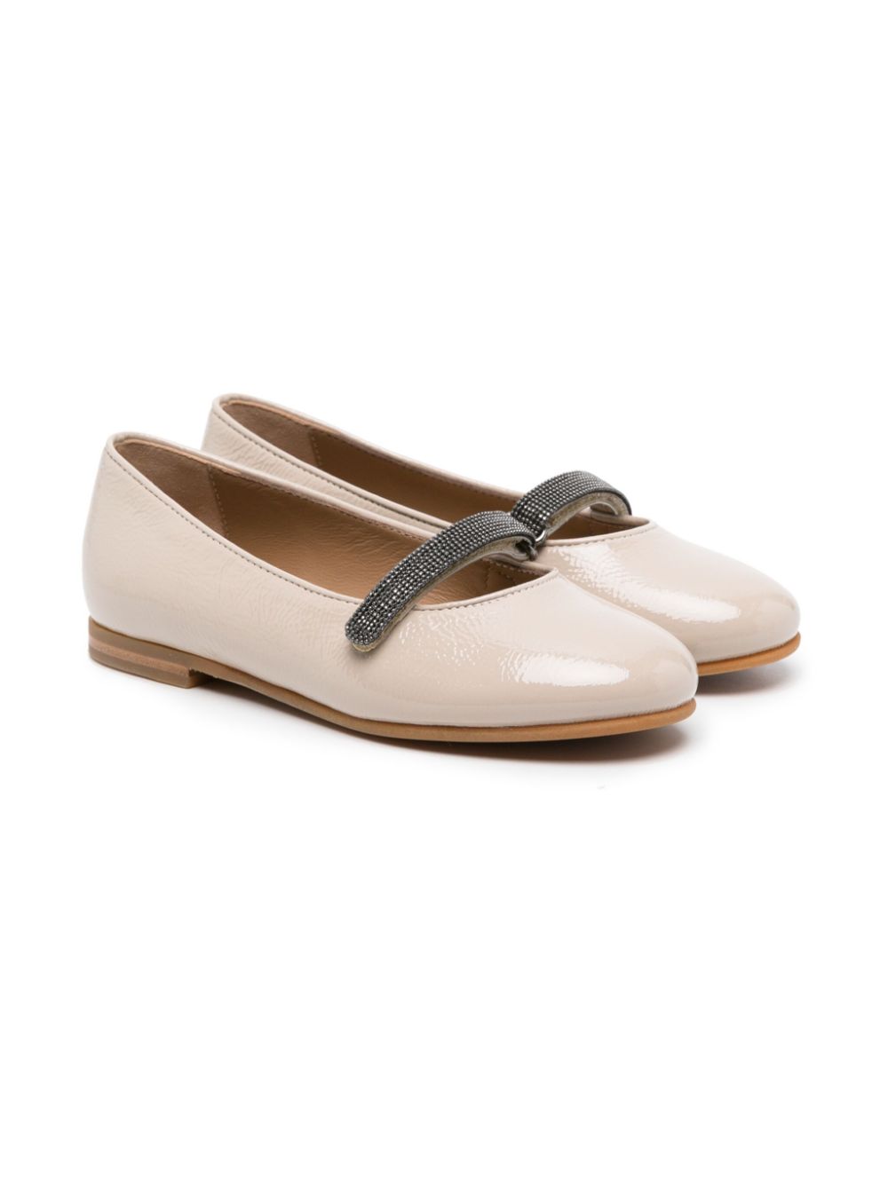 Brunello Cucinelli Kids Monili-embellished leather ballerina shoes - Neutrals von Brunello Cucinelli Kids