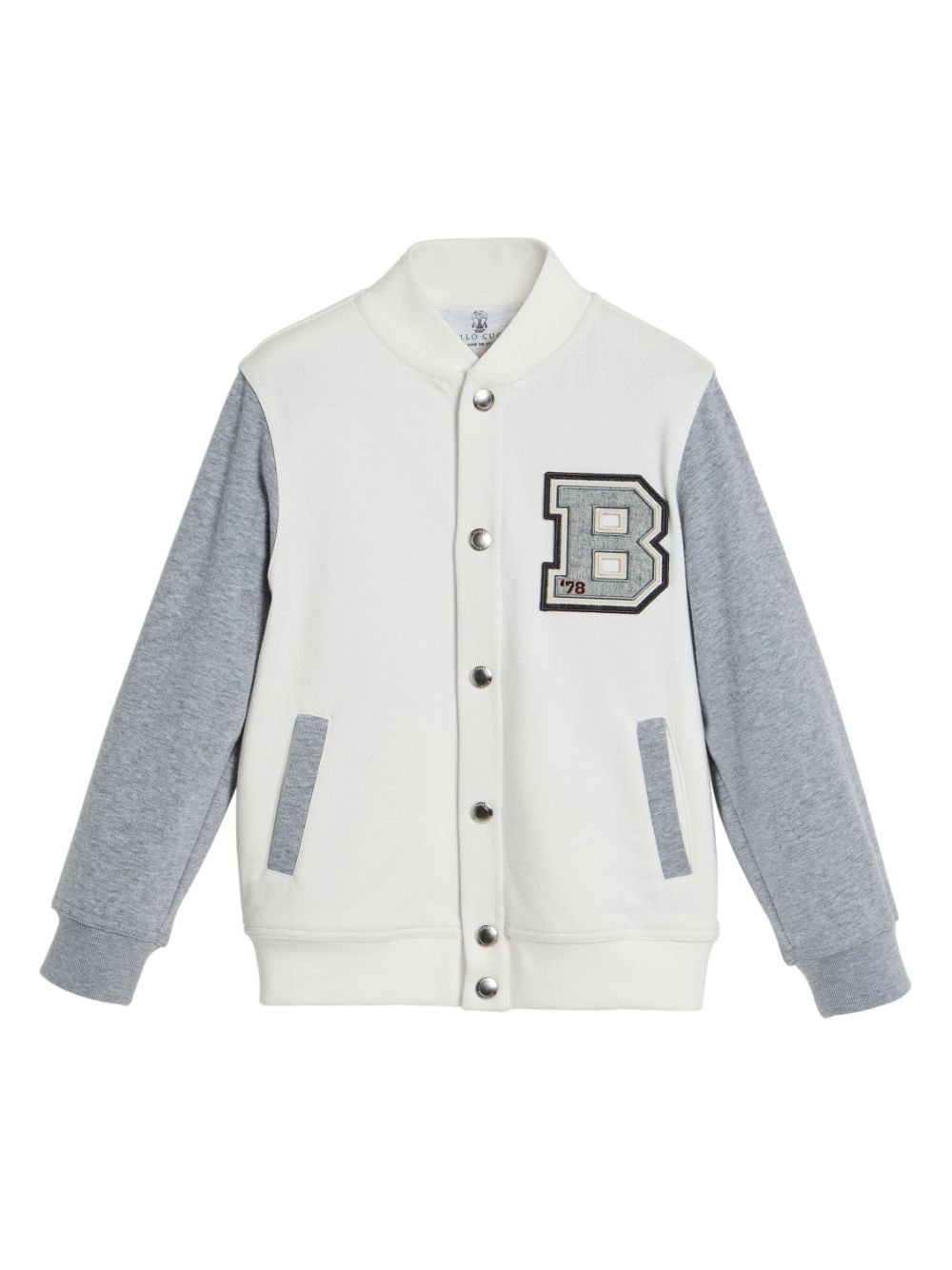 Brunello Cucinelli Kids appliqué panelled bomber jacket - White von Brunello Cucinelli Kids