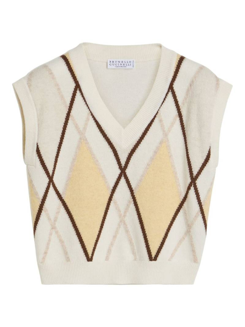 Brunello Cucinelli Kids argyle-knit cashmere vest - Neutrals von Brunello Cucinelli Kids