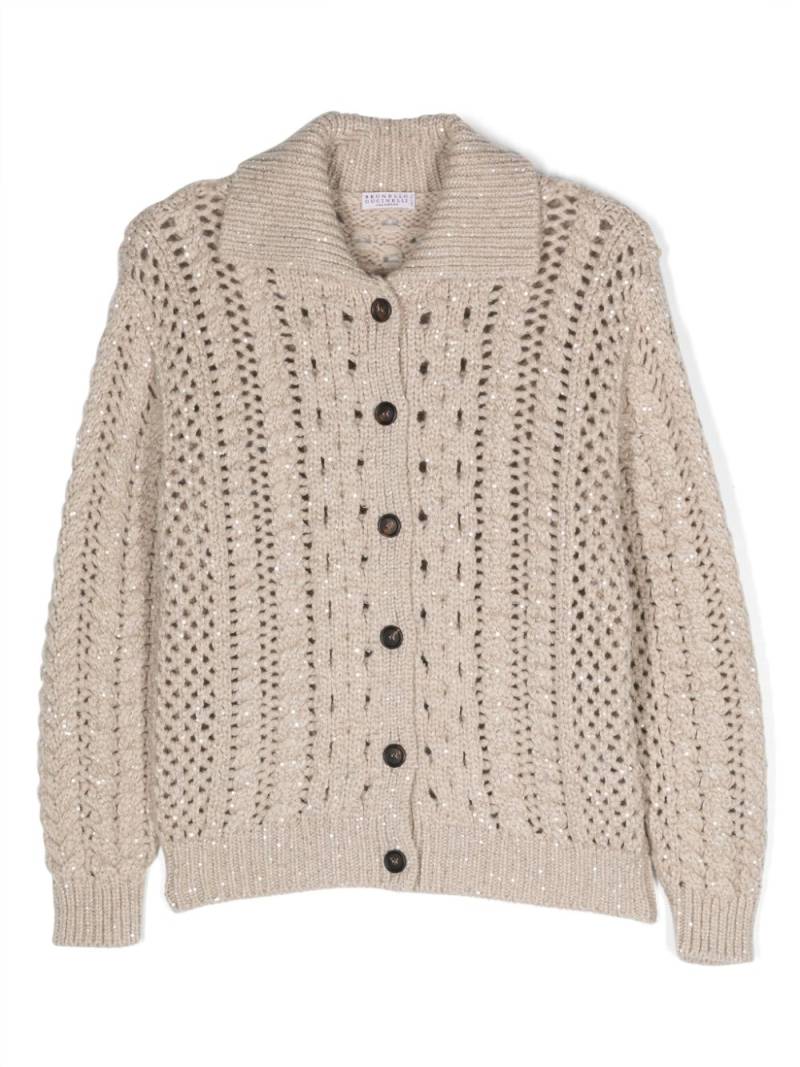 Brunello Cucinelli Kids button-up open-knit cardigan - Neutrals von Brunello Cucinelli Kids