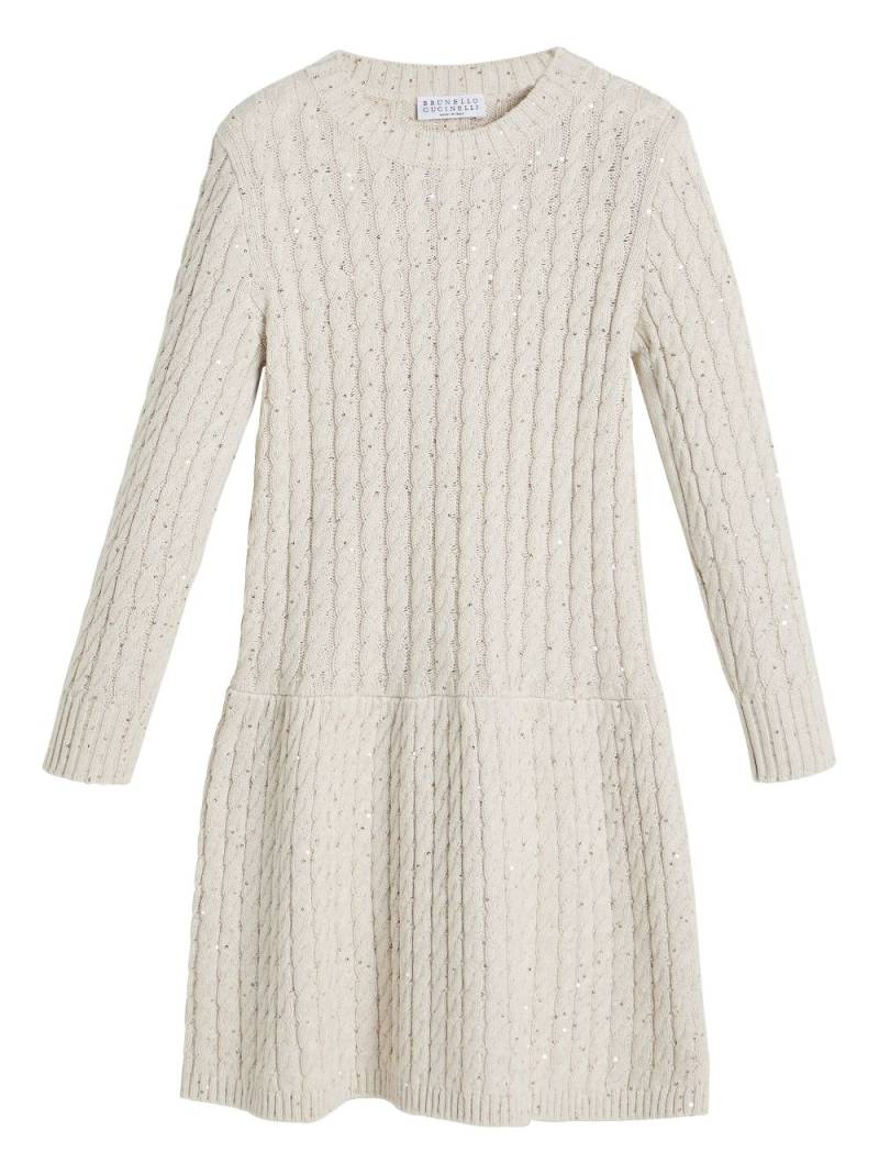 Brunello Cucinelli Kids cable-knit midi dress - Neutrals von Brunello Cucinelli Kids