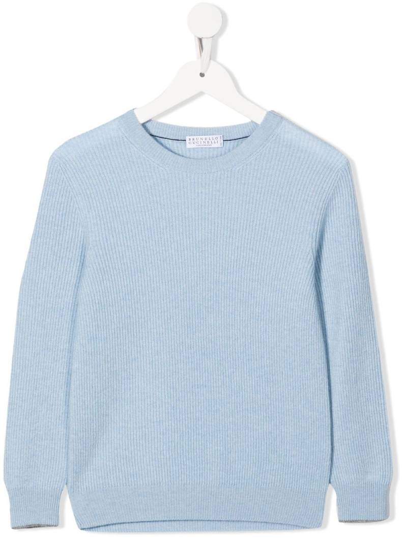 Brunello Cucinelli Kids crew-neck cashmere jumper - Blue von Brunello Cucinelli Kids