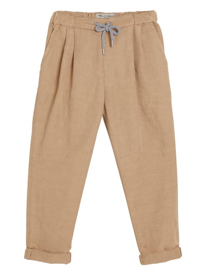 Brunello Cucinelli Kids drawstring-waist tapered-leg trousers - Brown von Brunello Cucinelli Kids