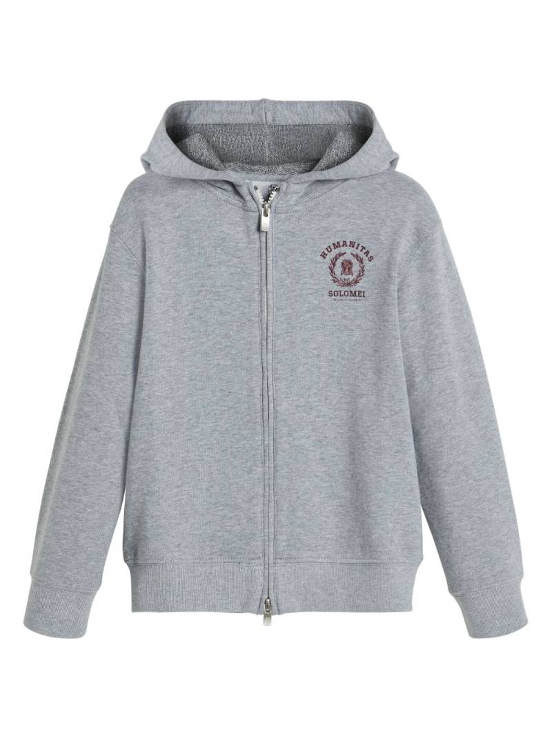 Brunello Cucinelli Kids embroidered zipped hoodie - Grey von Brunello Cucinelli Kids