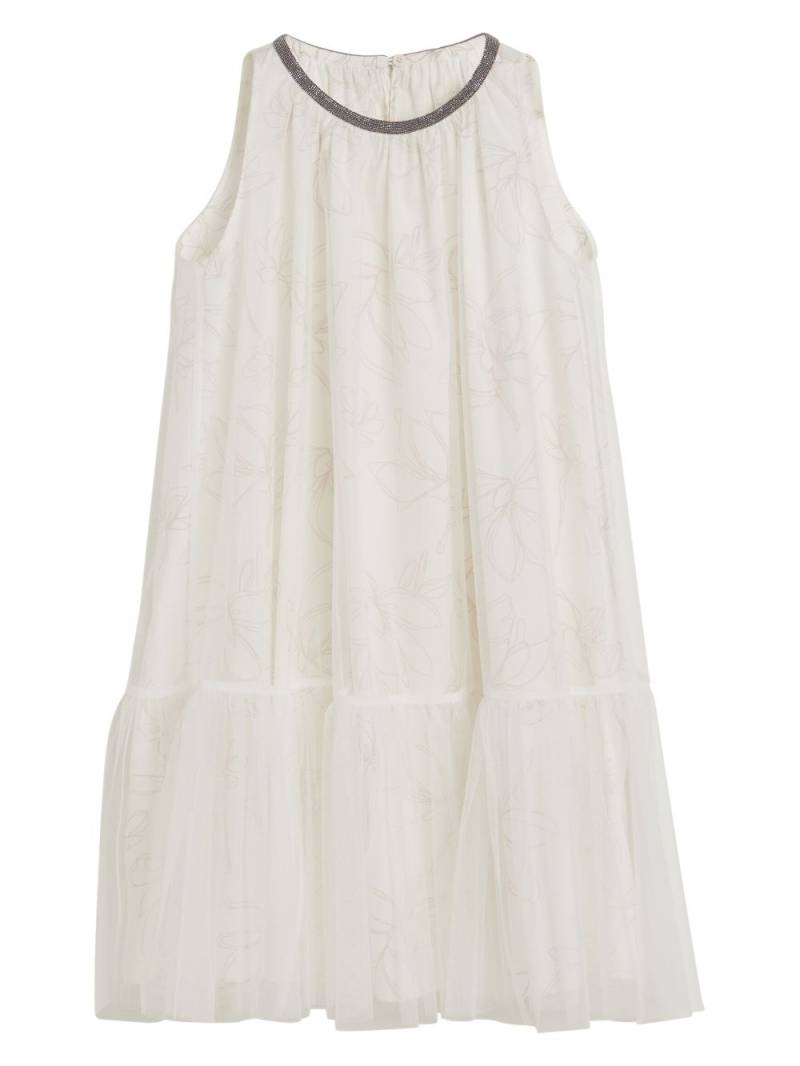 Brunello Cucinelli Kids floral-print tulle midi dress - White von Brunello Cucinelli Kids