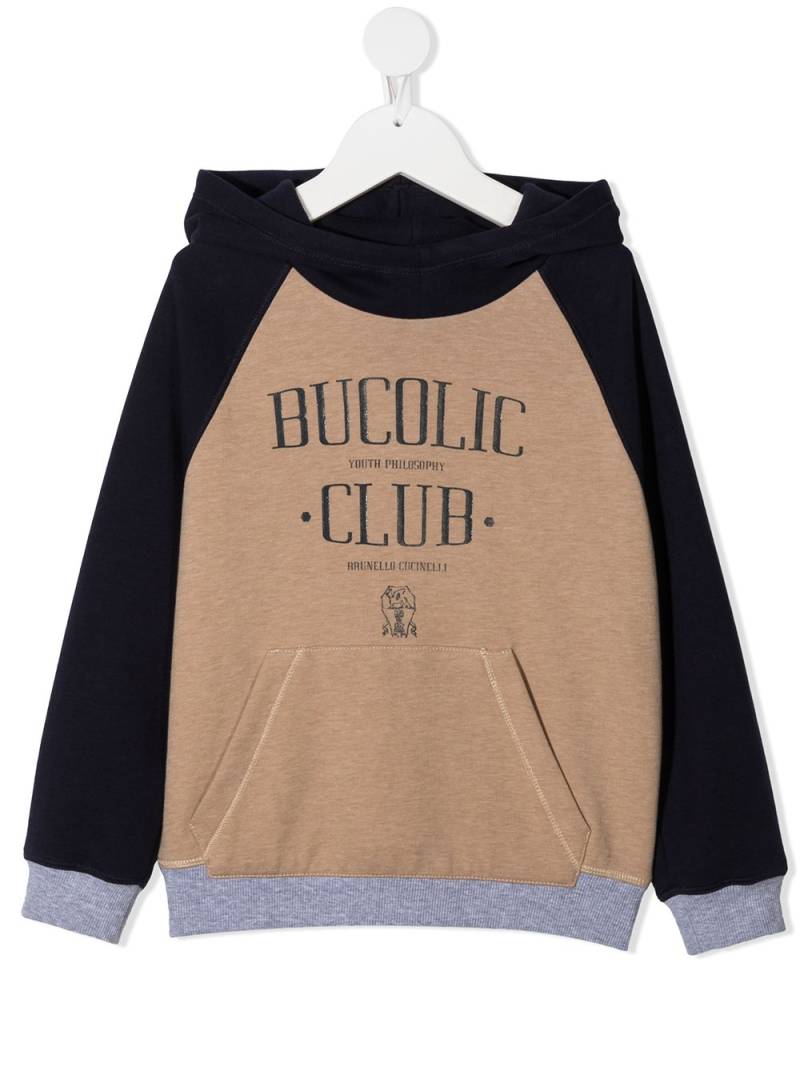 Brunello Cucinelli Kids graphic-print colour-block hoodie - Neutrals von Brunello Cucinelli Kids